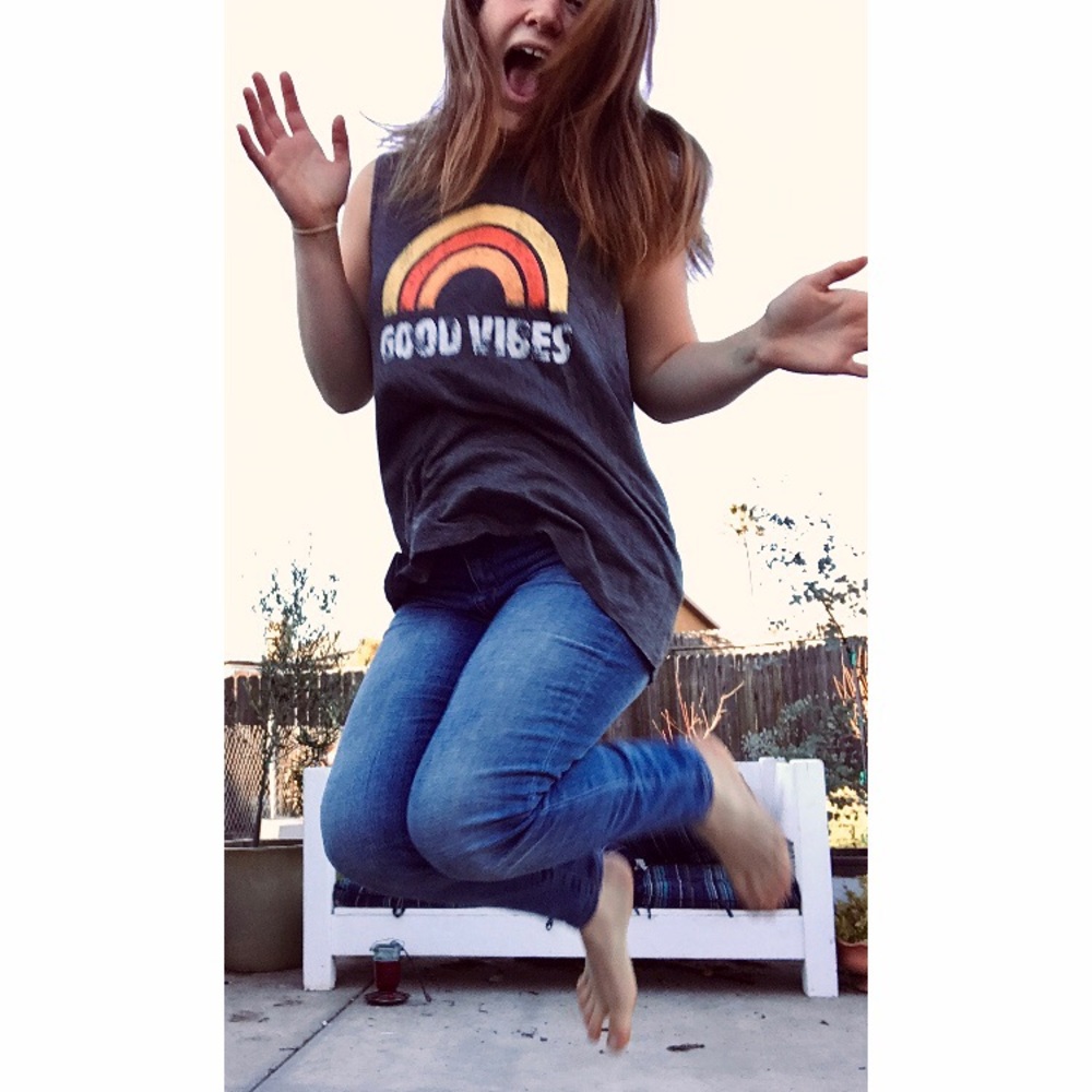 Good Vibes Rainbow Grey Muscle Tank